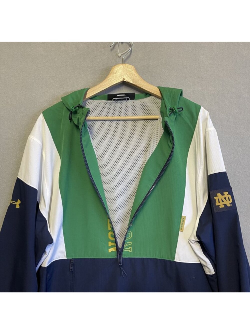 Under Armour Notre Dame Fighting Irish Colorblock Jacket Navy Green White XL - Picture 3 of 10